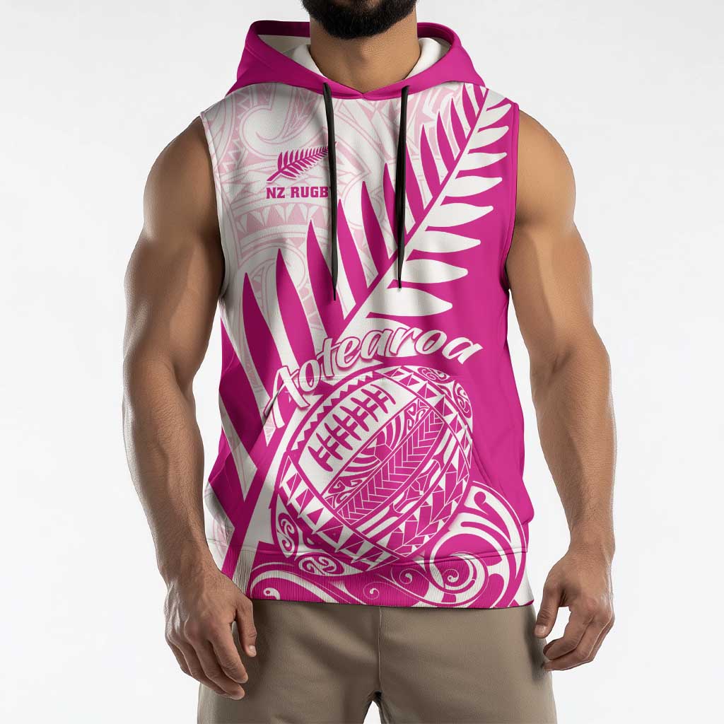 Custom New Zealand Rugby Silver Fern Sleeveless Hoodie Aotearoa Maori Pink Version - Wonder Print Shop
