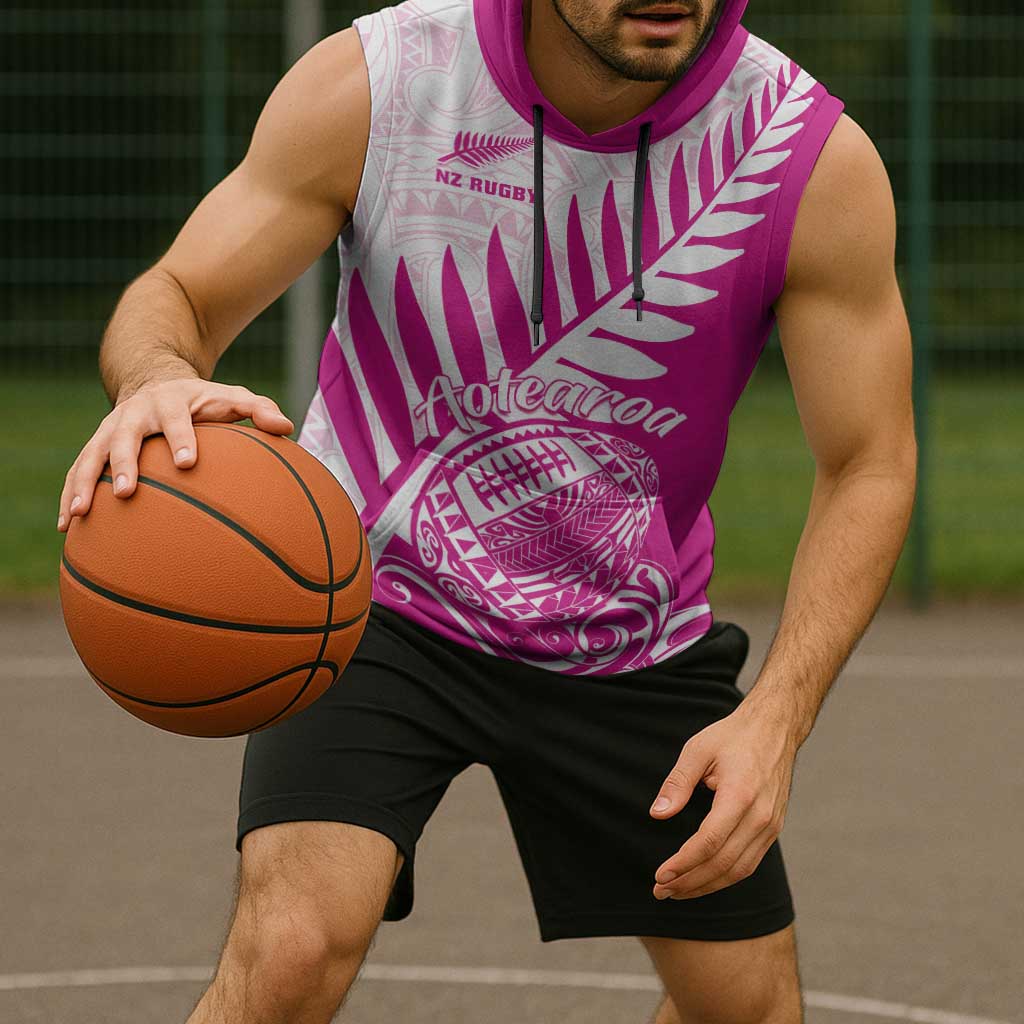 Custom New Zealand Rugby Silver Fern Sleeveless Hoodie Aotearoa Maori Pink Version - Wonder Print Shop