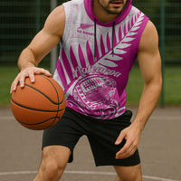 Custom New Zealand Rugby Silver Fern Sleeveless Hoodie Aotearoa Maori Pink Version - Wonder Print Shop