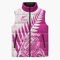 Custom New Zealand Rugby Silver Fern Sleeveless Puffer Jacket Aotearoa Maori Pink Version - Wonder Print Shop