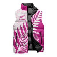 Custom New Zealand Rugby Silver Fern Sleeveless Puffer Jacket Aotearoa Maori Pink Version - Wonder Print Shop