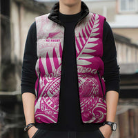Custom New Zealand Rugby Silver Fern Sleeveless Puffer Jacket Aotearoa Maori Pink Version - Wonder Print Shop