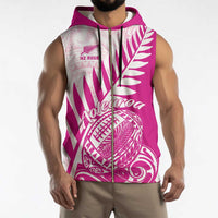 Custom New Zealand Rugby Silver Fern Sleeveless Zip Hoodie Aotearoa Maori Pink Version - Wonder Print Shop