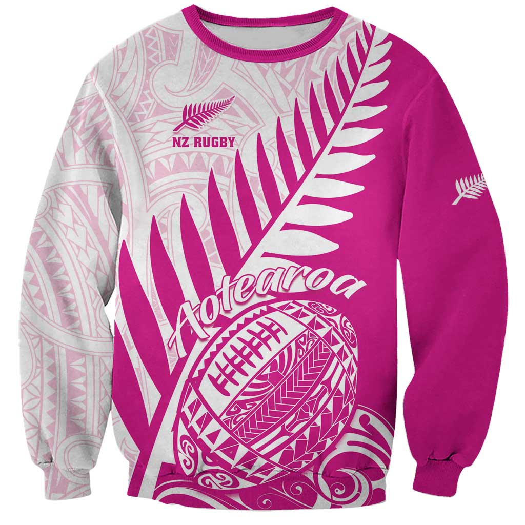 Custom New Zealand Rugby Silver Fern Sweatshirt Aotearoa Maori Pink Version - Wonder Print Shop