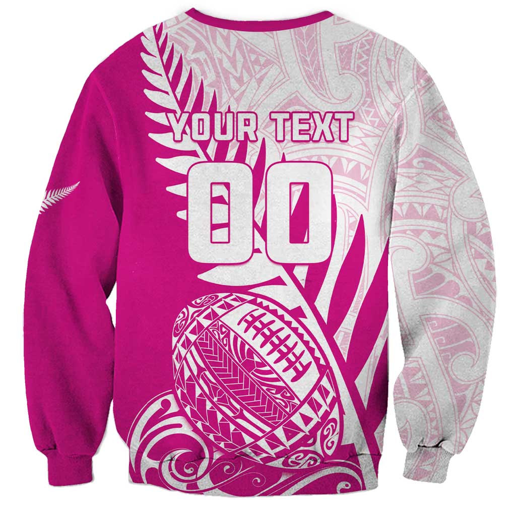Custom New Zealand Rugby Silver Fern Sweatshirt Aotearoa Maori Pink Version - Wonder Print Shop