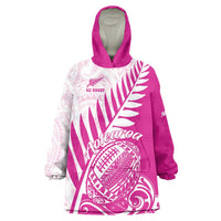 Custom New Zealand Rugby Silver Fern Wearable Blanket Hoodie Aotearoa Maori Pink Version - Wonder Print Shop