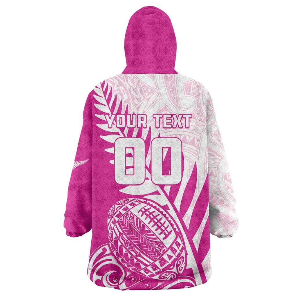 Custom New Zealand Rugby Silver Fern Wearable Blanket Hoodie Aotearoa Maori Pink Version - Wonder Print Shop