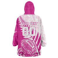 Custom New Zealand Rugby Silver Fern Wearable Blanket Hoodie Aotearoa Maori Pink Version - Wonder Print Shop