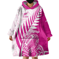 Custom New Zealand Rugby Silver Fern Wearable Blanket Hoodie Aotearoa Maori Pink Version - Wonder Print Shop