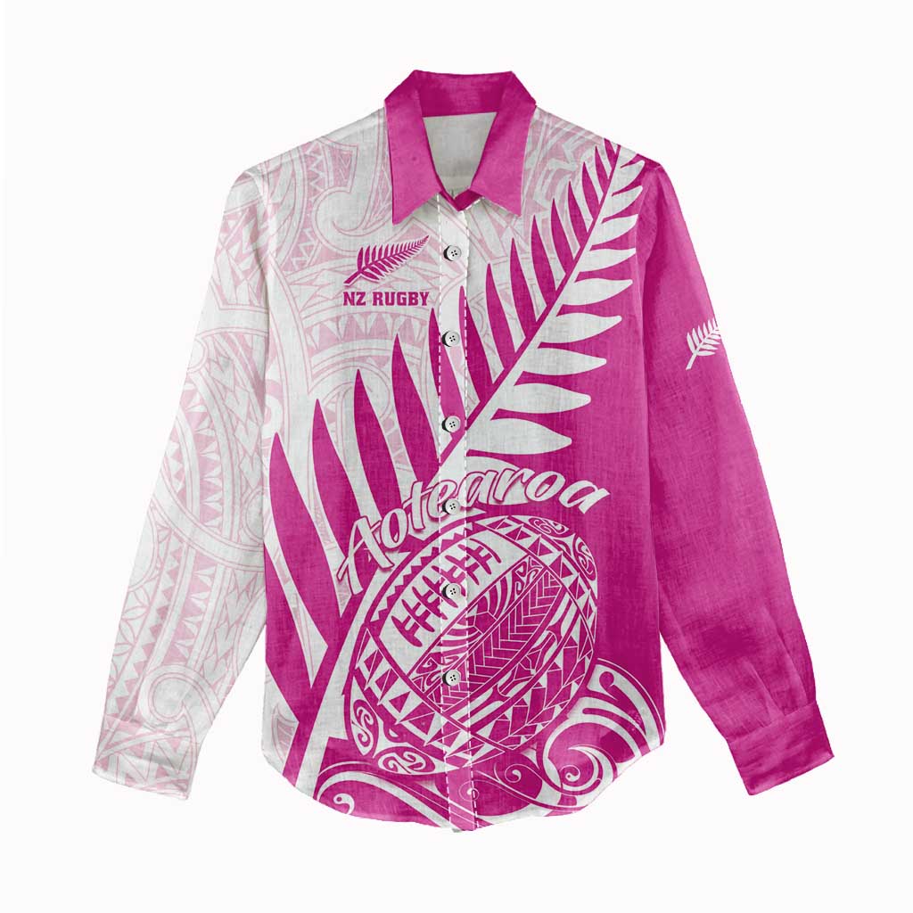 Custom New Zealand Rugby Silver Fern Women Casual Shirt Aotearoa Maori Pink Version - Wonder Print Shop