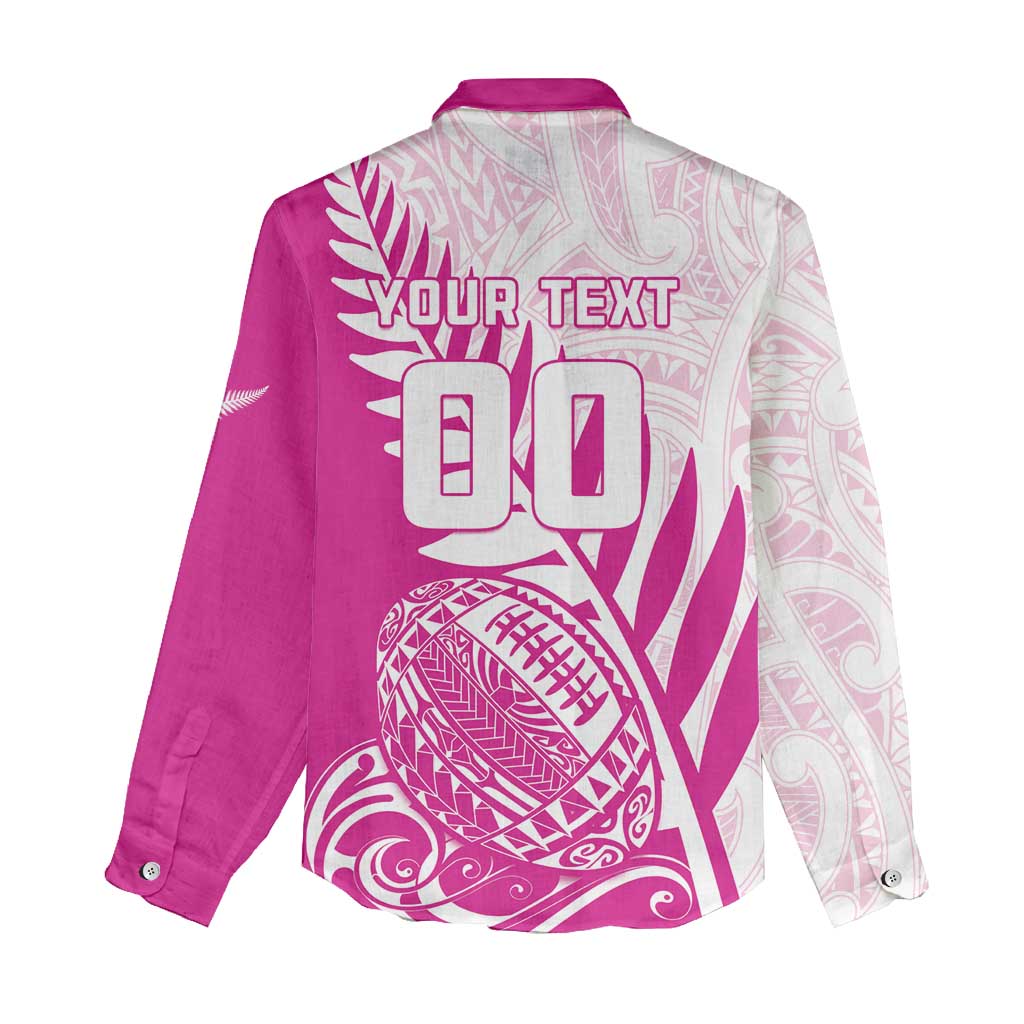 Custom New Zealand Rugby Silver Fern Women Casual Shirt Aotearoa Maori Pink Version - Wonder Print Shop
