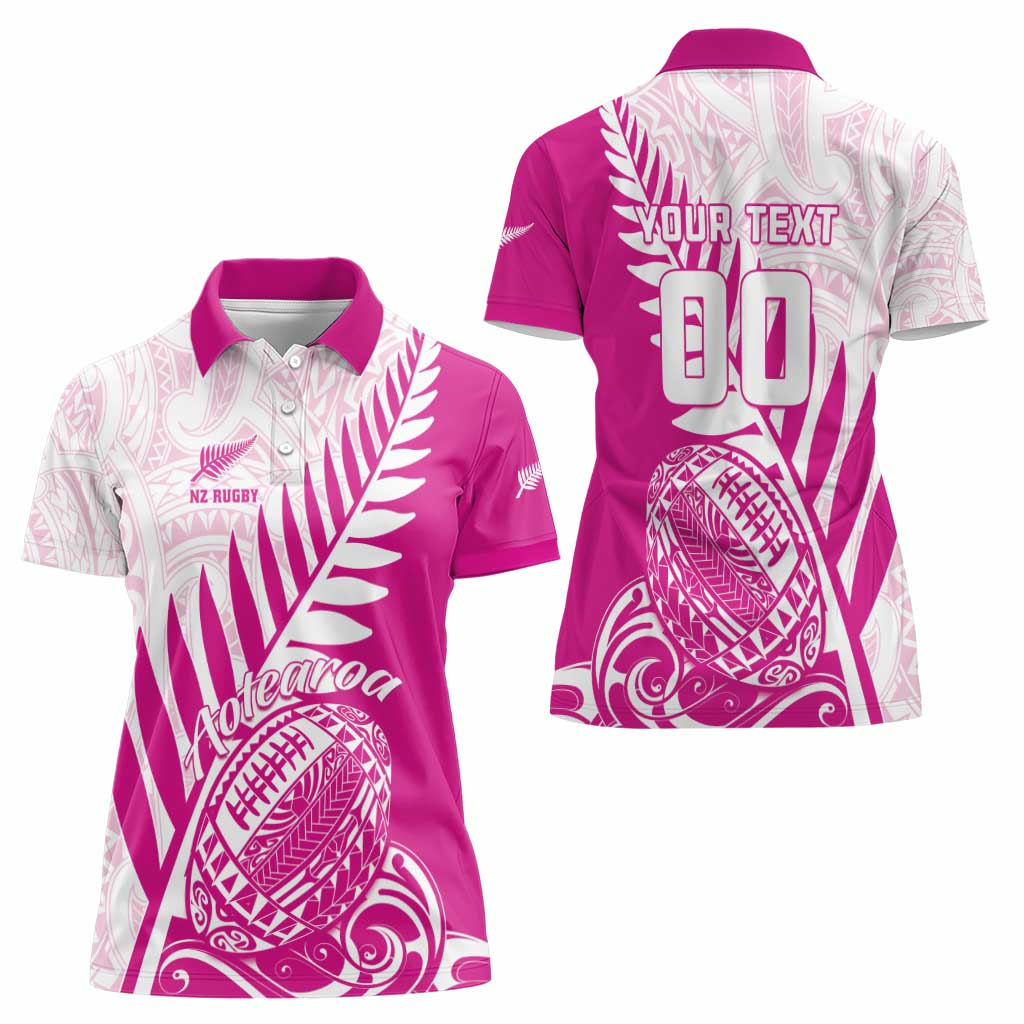 Custom New Zealand Rugby Silver Fern Women Polo Shirt Aotearoa Maori Pink Version - Wonder Print Shop