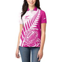 Custom New Zealand Rugby Silver Fern Women Polo Shirt Aotearoa Maori Pink Version - Wonder Print Shop