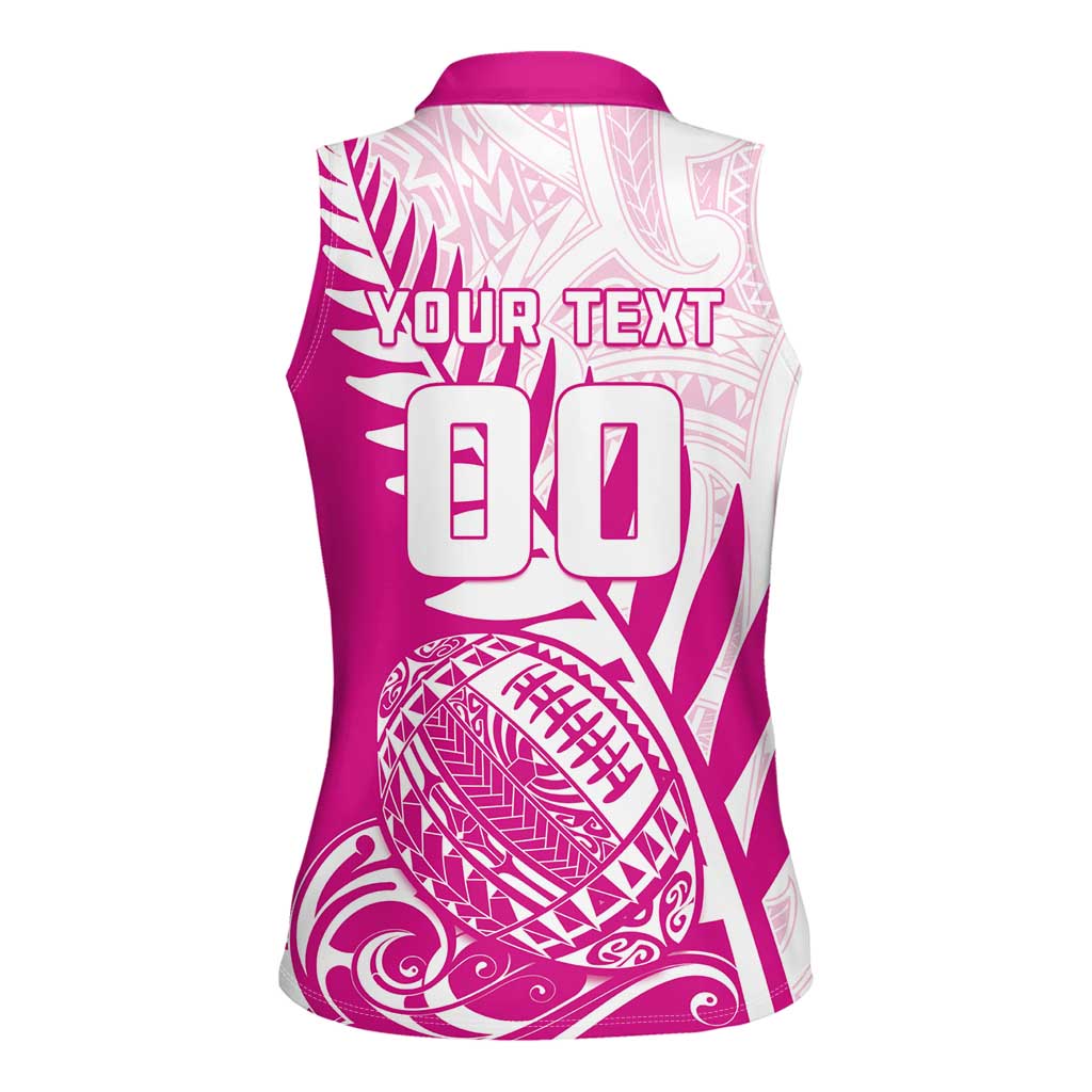 Custom New Zealand Rugby Silver Fern Women Sleeveless Polo Shirt Aotearoa Maori Pink Version - Wonder Print Shop