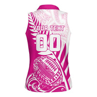 Custom New Zealand Rugby Silver Fern Women Sleeveless Polo Shirt Aotearoa Maori Pink Version - Wonder Print Shop