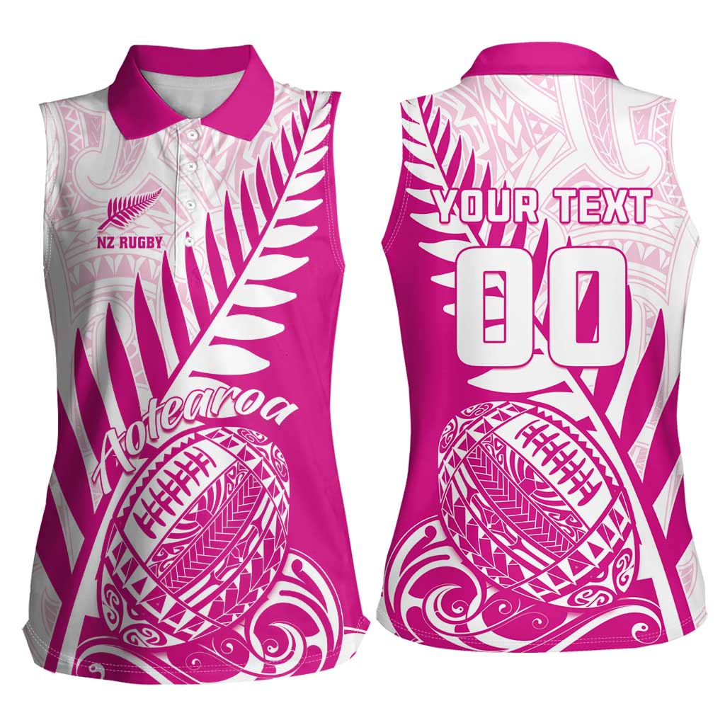 Custom New Zealand Rugby Silver Fern Women Sleeveless Polo Shirt Aotearoa Maori Pink Version - Wonder Print Shop