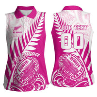 Custom New Zealand Rugby Silver Fern Women Sleeveless Polo Shirt Aotearoa Maori Pink Version - Wonder Print Shop
