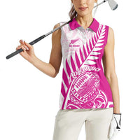 Custom New Zealand Rugby Silver Fern Women Sleeveless Polo Shirt Aotearoa Maori Pink Version - Wonder Print Shop