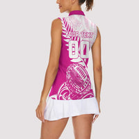 Custom New Zealand Rugby Silver Fern Women Sleeveless Polo Shirt Aotearoa Maori Pink Version - Wonder Print Shop