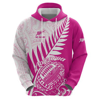 Custom New Zealand Rugby Silver Fern Zip Hoodie Aotearoa Maori Pink Version - Wonder Print Shop