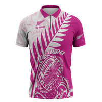 Custom New Zealand Rugby Silver Fern Zipper Polo Shirt Aotearoa Maori Pink Version - Wonder Print Shop