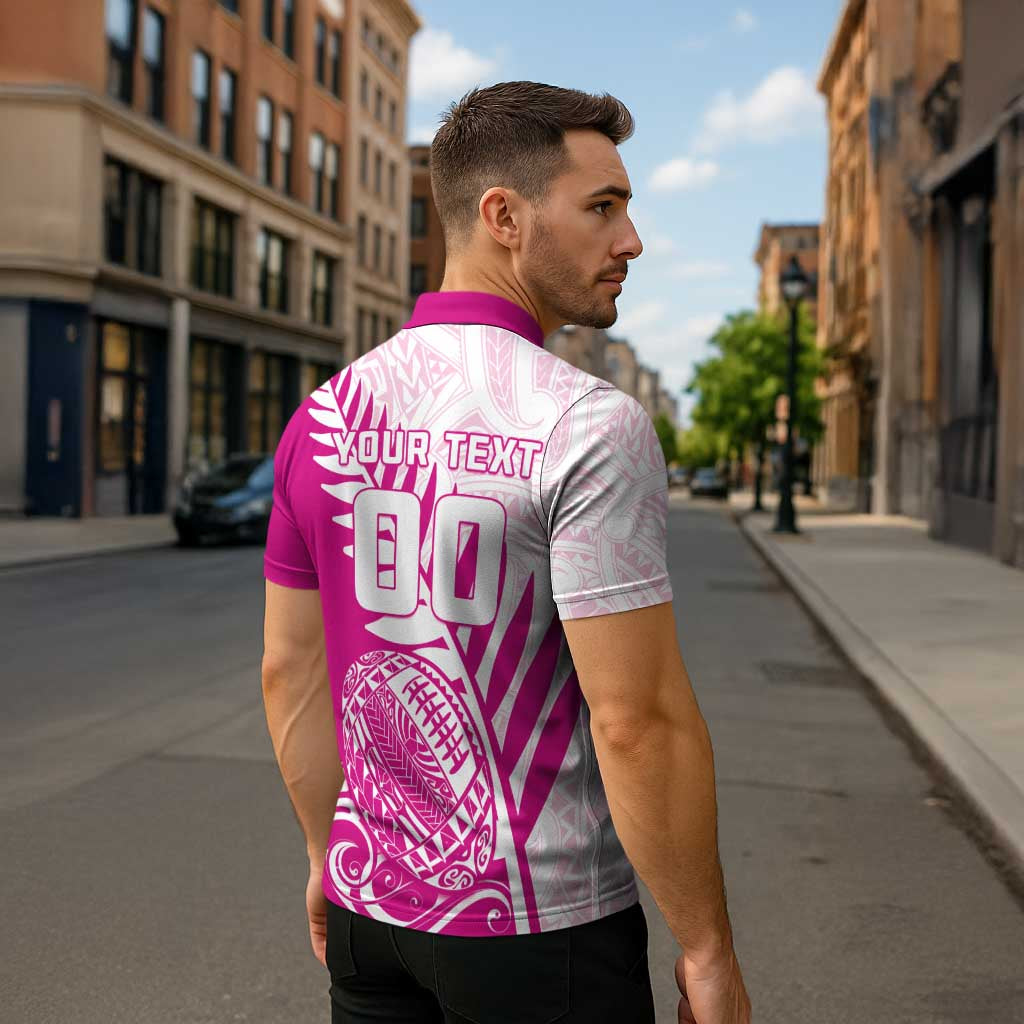 Custom New Zealand Rugby Silver Fern Zipper Polo Shirt Aotearoa Maori Pink Version - Wonder Print Shop