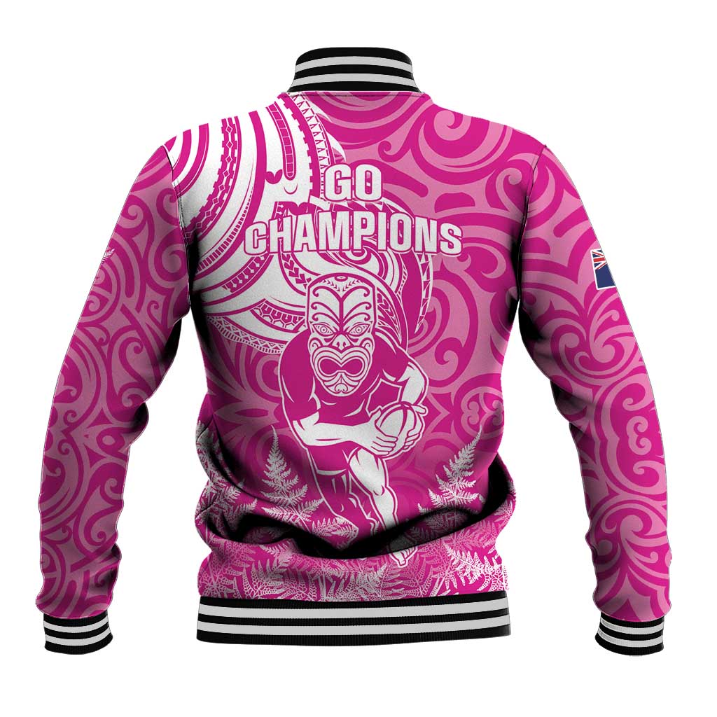New Zealand Silver Fern Rugby All Pink Baseball Jacket Maori Tiki Player With Ta Moko Tribal - Wonder Print Shop