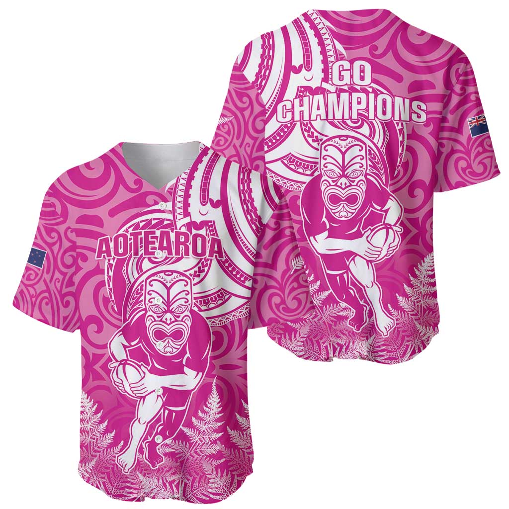 New Zealand Silver Fern Rugby All Pink Baseball Jersey Maori Tiki Player With Ta Moko Tribal - Wonder Print Shop