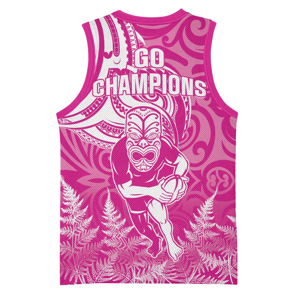 New Zealand Silver Fern Rugby All Pink Basketball Jersey Maori Tiki Player With Ta Moko Tribal - Wonder Print Shop