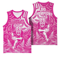 New Zealand Silver Fern Rugby All Pink Basketball Jersey Maori Tiki Player With Ta Moko Tribal - Wonder Print Shop