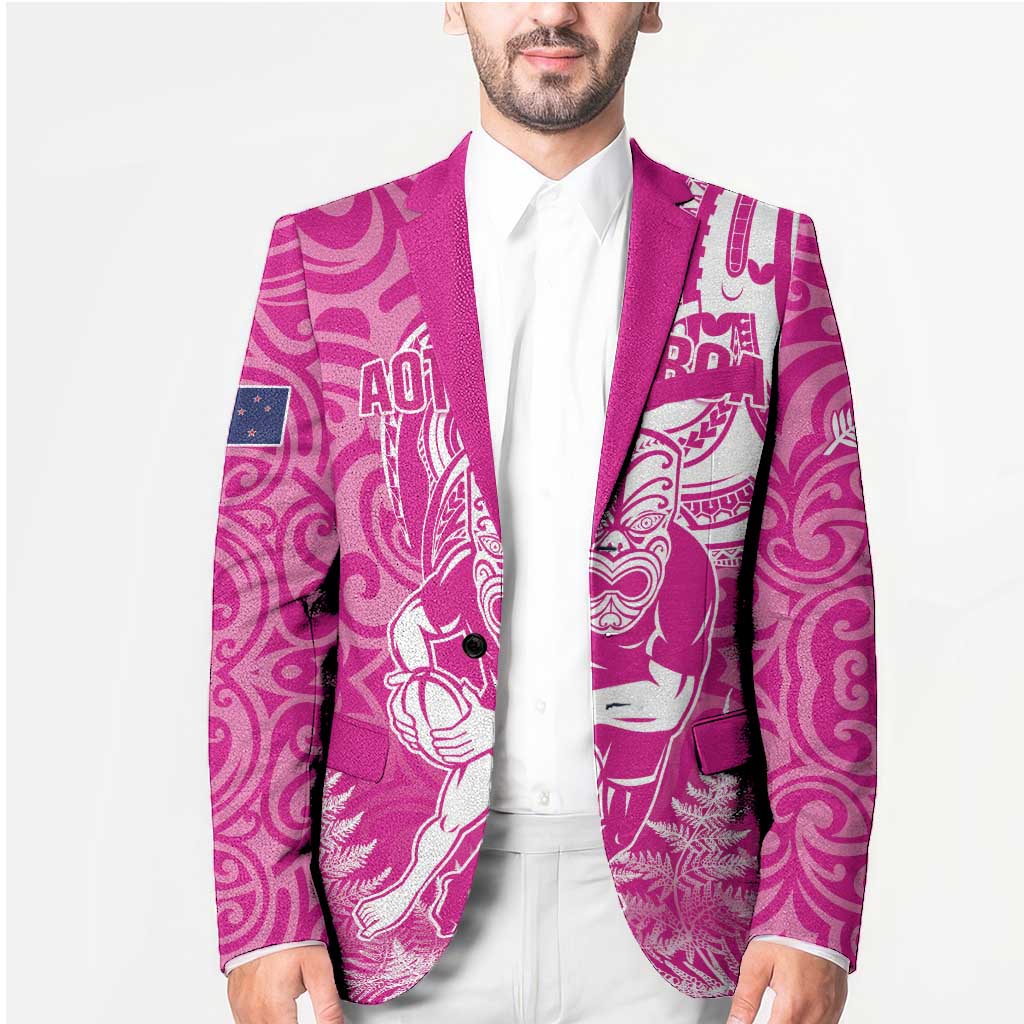 New Zealand Silver Fern Rugby All Pink Blazer Maori Tiki Player With Ta Moko Tribal - Wonder Print Shop