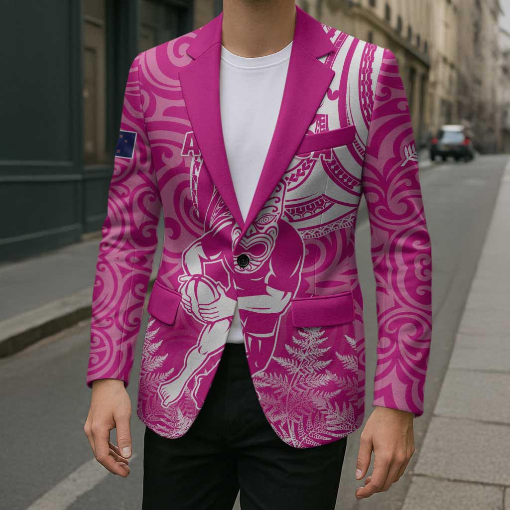 New Zealand Silver Fern Rugby All Pink Blazer Maori Tiki Player With Ta Moko Tribal - Wonder Print Shop