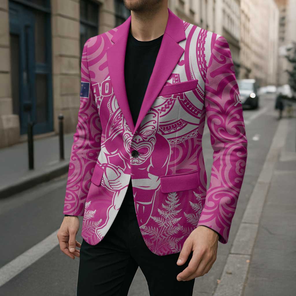 New Zealand Silver Fern Rugby All Pink Blazer Maori Tiki Player With Ta Moko Tribal - Wonder Print Shop