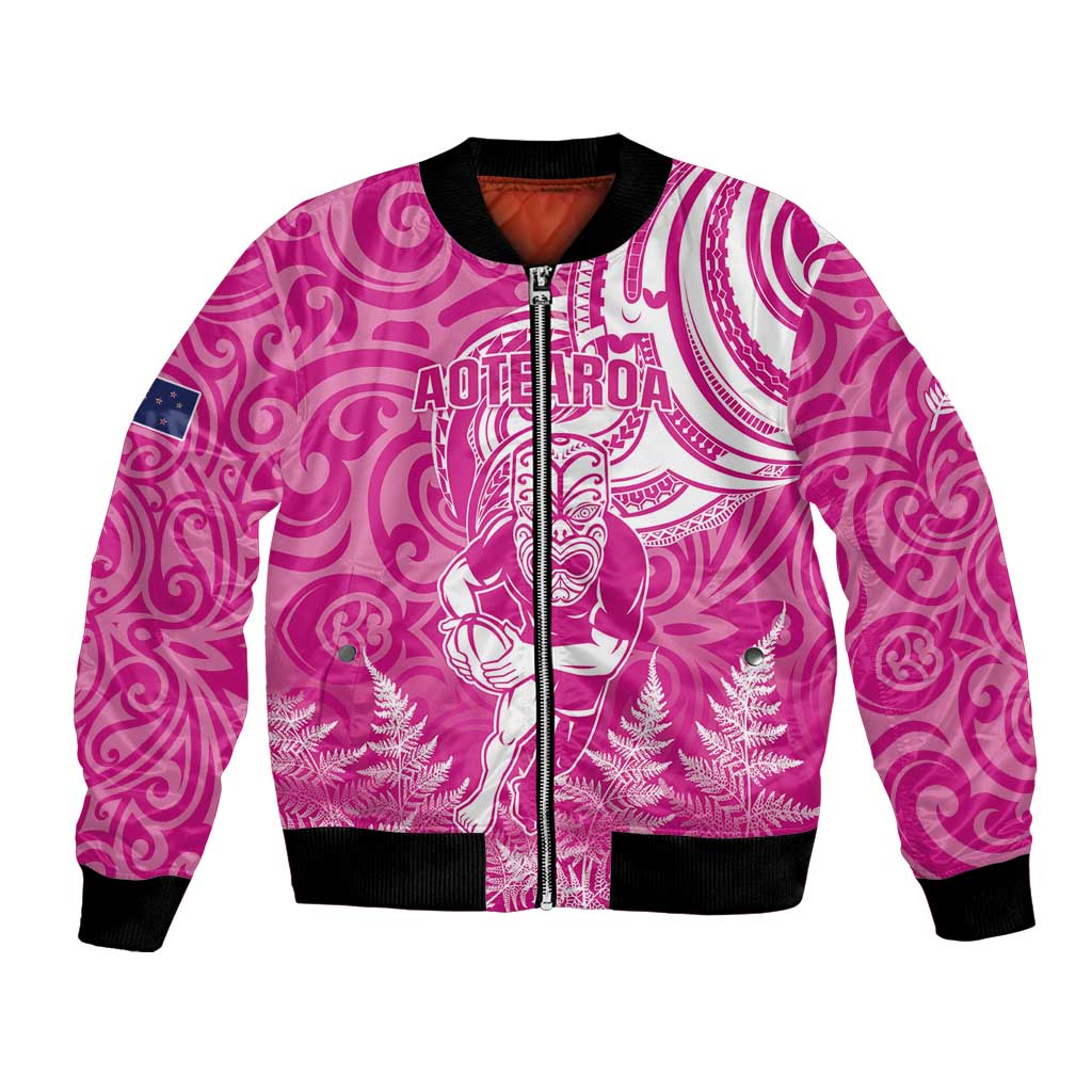 New Zealand Silver Fern Rugby All Pink Bomber Jacket Maori Tiki Player With Ta Moko Tribal - Wonder Print Shop