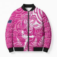 New Zealand Silver Fern Rugby All Pink Bomber Puffer Jacket Maori Tiki Player With Ta Moko Tribal - Wonder Print Shop
