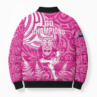New Zealand Silver Fern Rugby All Pink Bomber Puffer Jacket Maori Tiki Player With Ta Moko Tribal - Wonder Print Shop