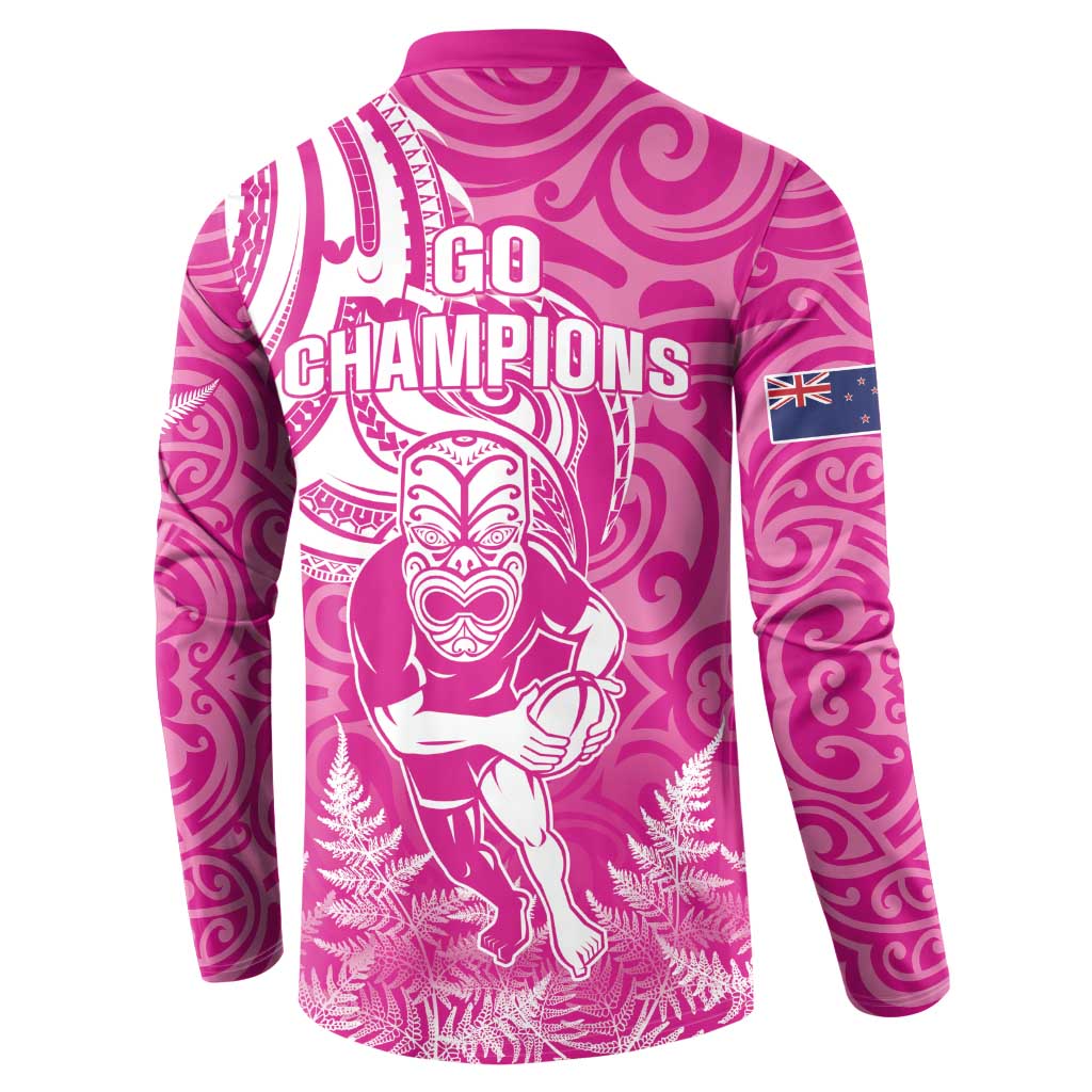 New Zealand Silver Fern Rugby All Pink Button Sweatshirt Maori Tiki Player With Ta Moko Tribal - Wonder Print Shop