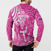 New Zealand Silver Fern Rugby All Pink Button Sweatshirt Maori Tiki Player With Ta Moko Tribal - Wonder Print Shop