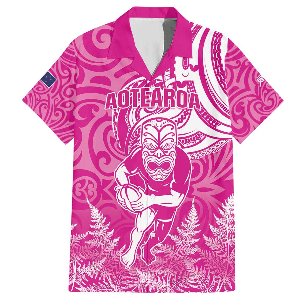 New Zealand Silver Fern Rugby All Pink Hawaiian Shirt Maori Tiki Player With Ta Moko Tribal - Wonder Print Shop