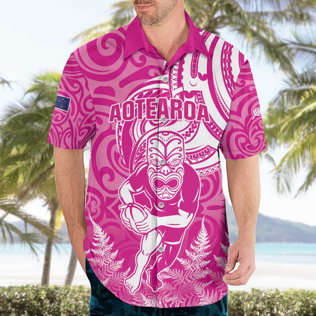 New Zealand Silver Fern Rugby All Pink Hawaiian Shirt Maori Tiki Player With Ta Moko Tribal - Wonder Print Shop