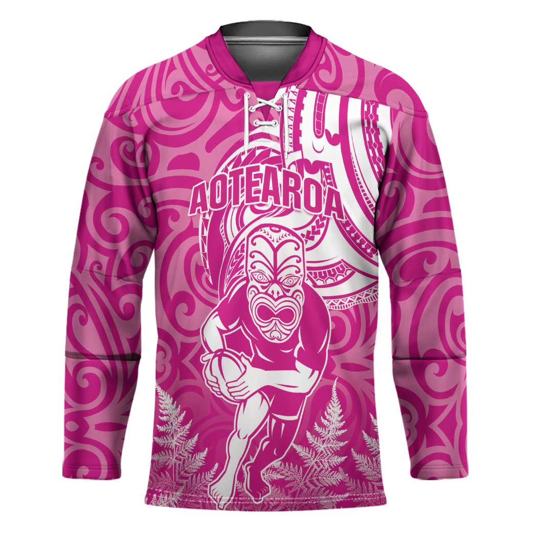 New Zealand Silver Fern Rugby All Pink Hockey Jersey Maori Tiki Player With Ta Moko Tribal - Wonder Print Shop