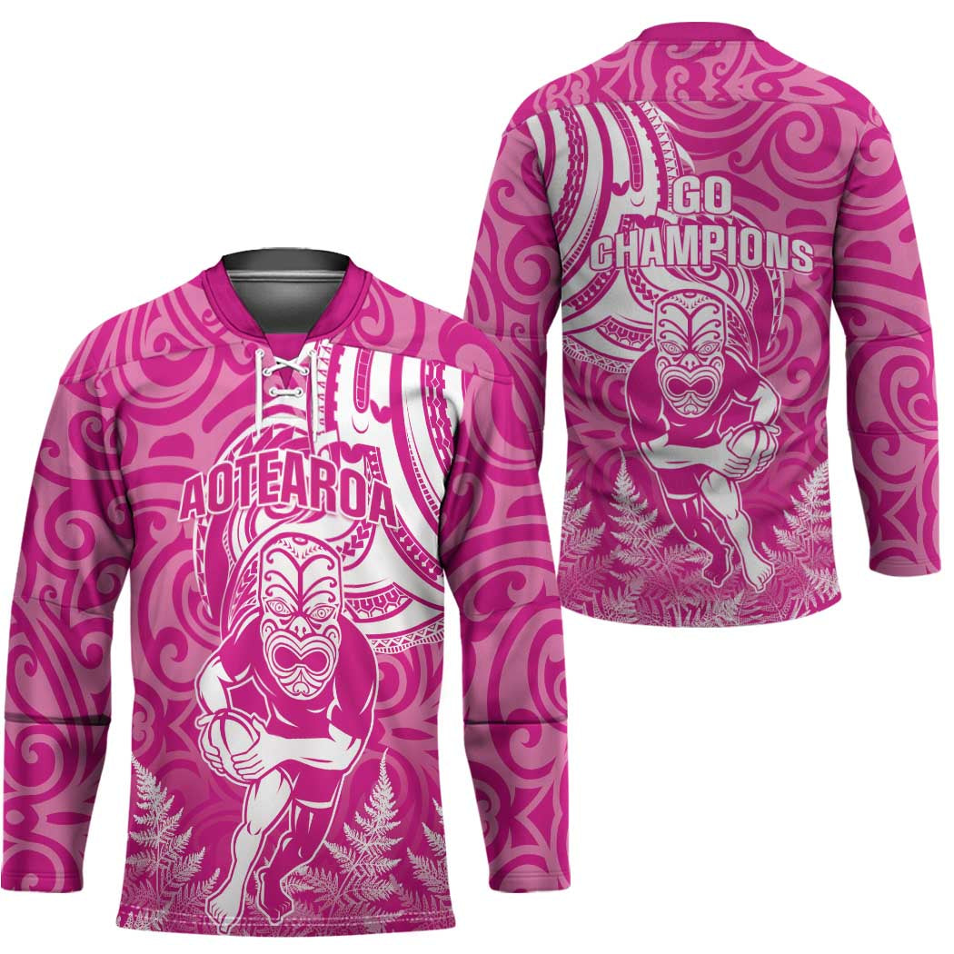 New Zealand Silver Fern Rugby All Pink Hockey Jersey Maori Tiki Player With Ta Moko Tribal - Wonder Print Shop