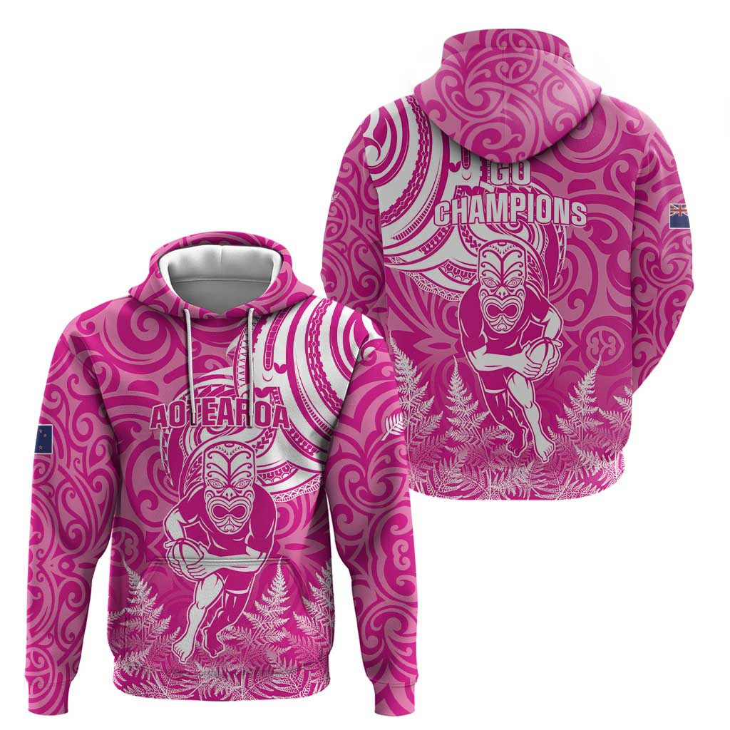 New Zealand Silver Fern Rugby All Pink Hoodie Maori Tiki Player With Ta Moko Tribal - Wonder Print Shop