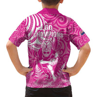 New Zealand Silver Fern Rugby All Pink Kid Hawaiian Shirt Maori Tiki Player With Ta Moko Tribal - Wonder Print Shop