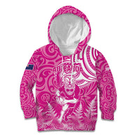 New Zealand Silver Fern Rugby All Pink Kid Hoodie Maori Tiki Player With Ta Moko Tribal - Wonder Print Shop
