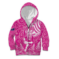 New Zealand Silver Fern Rugby All Pink Kid Hoodie Maori Tiki Player With Ta Moko Tribal - Wonder Print Shop