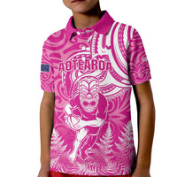 New Zealand Silver Fern Rugby All Pink Kid Polo Shirt Maori Tiki Player With Ta Moko Tribal - Wonder Print Shop