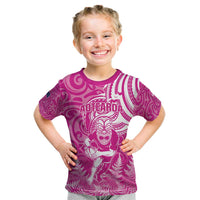 New Zealand Silver Fern Rugby All Pink Kid T Shirt Maori Tiki Player With Ta Moko Tribal - Wonder Print Shop