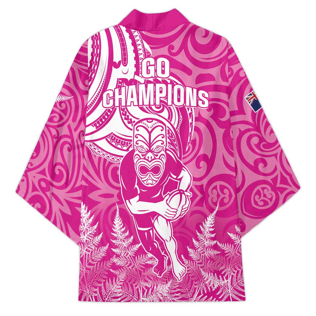 New Zealand Silver Fern Rugby All Pink Kimono Maori Tiki Player With Ta Moko Tribal - Wonder Print Shop