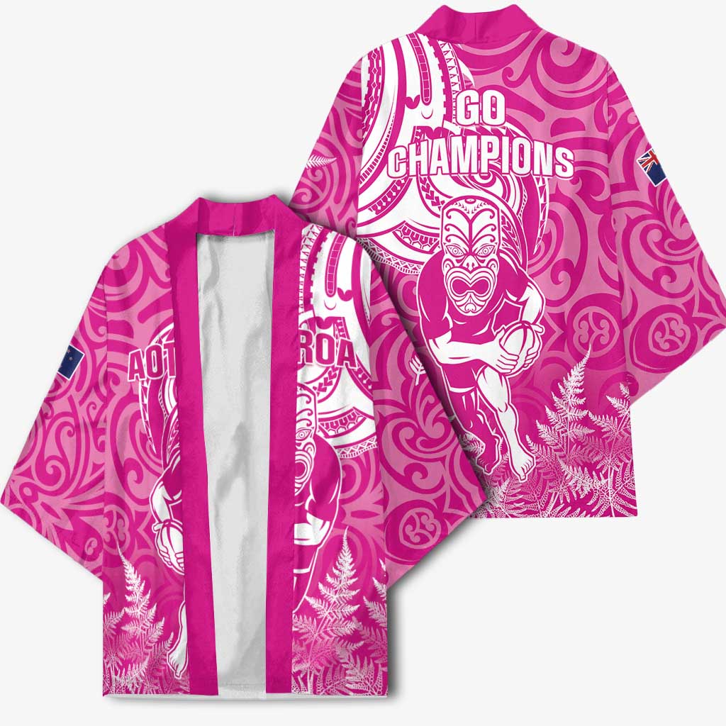 New Zealand Silver Fern Rugby All Pink Kimono Maori Tiki Player With Ta Moko Tribal - Wonder Print Shop